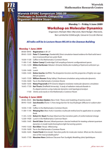 Workshop on Molecular Dynamics Warwick EPSRC Symposium 2008/09 Challenges in Scientific Computing
