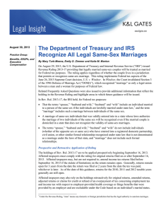 The Department of Treasury and IRS Recognize All Legal Same-Sex Marriages