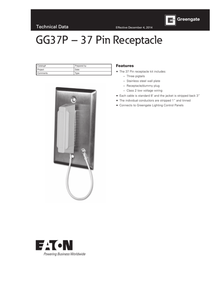 GG37P 37 Pin Receptacle Technical Data Features