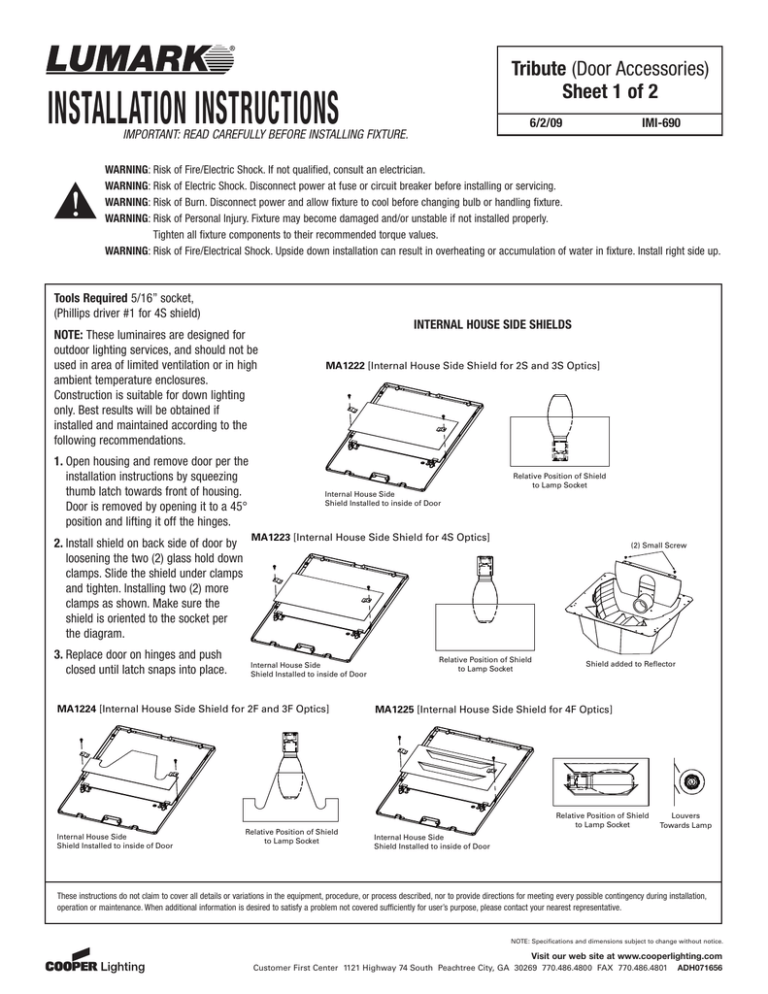 INSTALLATION INSTRUCTIONS Tribute Sheet 1 of 2