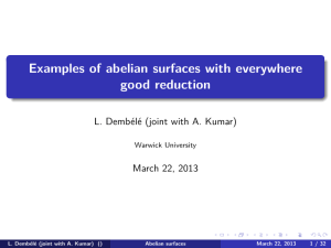 Examples of abelian surfaces with everywhere good reduction March 22, 2013