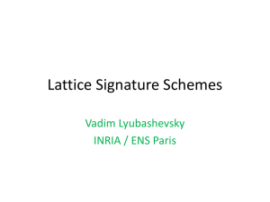 Lattice Signature Schemes Vadim Lyubashevsky INRIA / ENS Paris