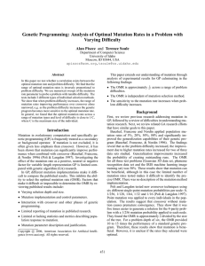 Genetic Programming: Analysis of Optimal Mutation Rates in a Problem... Varying Difficulty Alan Piszcz