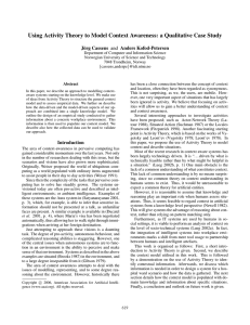 Using Activity Theory to Model Context Awareness: a Qualitative Case... J¨org Cassens