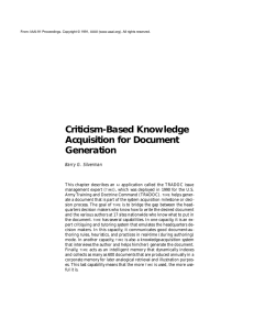 Criticism-Based Knowledge Acquisition for Document Generation Barry G. Silverman