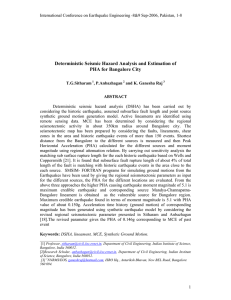 Deterministic Seismic Hazard Analysis and Estimation of PHA for Bangalore City