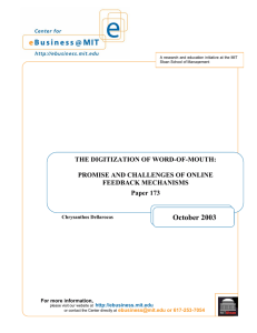 October 2003 THE DIGITIZATION OF WORD-OF-MOUTH:  PROMISE AND CHALLENGES OF ONLINE