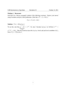 6.006 Introduction to Algorithms Recitation 10 October 14, 2011 Problem 1. Recurrence