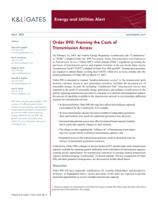 Energy and Utilities Alert Order 890: Framing the Costs of Transmission Access