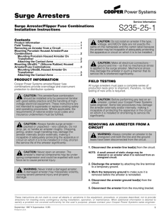 S235-25-1 Surge Arresters Surge Arrester/Flipper Fuse Combinations Installation Instructions