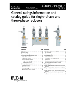 General ratings information and catalog guide for single-phase and three-phase reclosers COOPER POWER