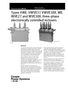 Types VWE, VWVE37, VWVE38X, WE, WVE27, and WVE38X, three-phase electronically controlled reclosers 280-40