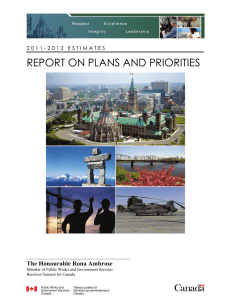 REPORT ON PLANS AND PRIORITIES The Honourable Rona Ambrose