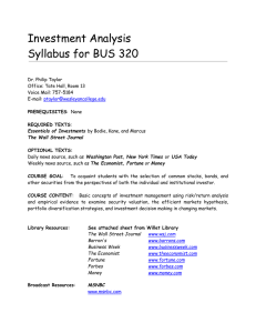 Investment Analysis Syllabus for BUS 320