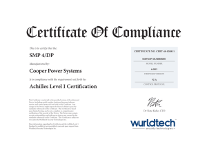 Certificate Of Compliance SMP 4/DP Cooper Power Systems Achilles Level I Certification