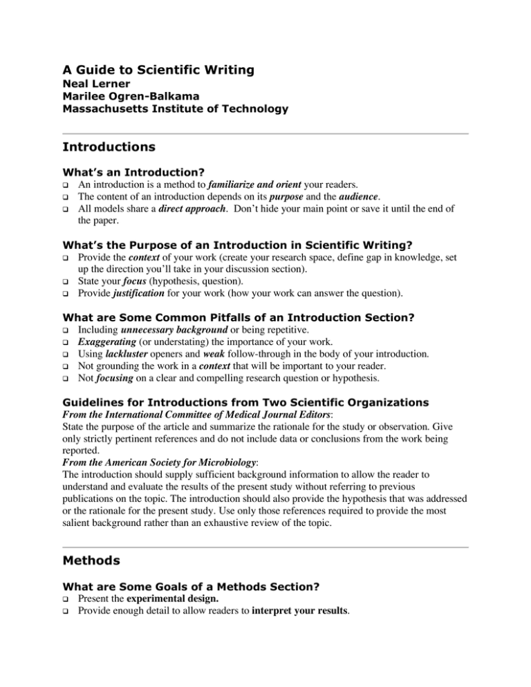 A Guide To Scientific Writing Introductions