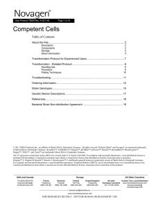 Competent Cells Table of Contents