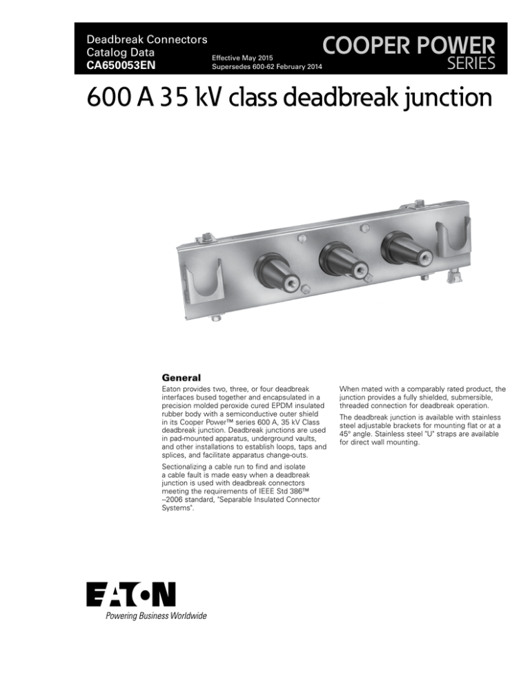 Cooper DJ635A3U 3-way Deadbreak Junction Assembly 600a Amp for sale online
