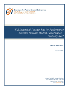 Will Individual Teacher Pay for Performance Schemes Increase Student Performance –