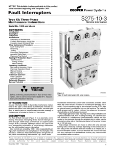 S275-10-3 Fault Interrupters Type CI; Three-Phase Maintenance Instructions