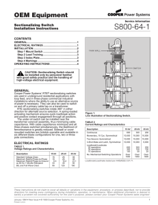 S800-64-1 OEM Equipment Sectionalizing Switch Installation Instructions