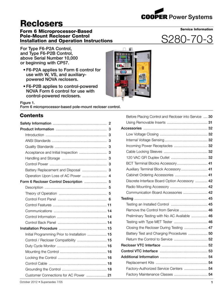 Form 6 Recloser Control: Installation & Operation
