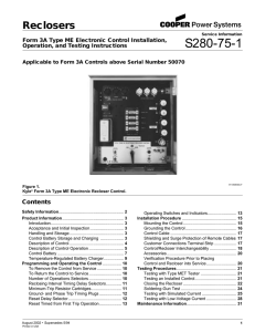 S280-75-1 Reclosers Contents Form 3A Type ME Electronic Control Installation,