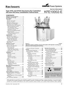 KFE10002-E Reclosers Type KFE and KFVE Electronically Controlled Vacuum Recloser Installation Instructions