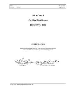 10kA Class 3 Certified Test Report IEC 60099-4 2004 CERTIFICATION