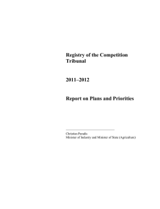 Registry of the Competition Tribunal 2011–2012 Report on Plans and Priorities