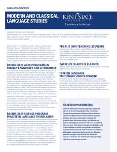 MODERN AND CLASSICAL LANGUAGE STUDIES www.kent.edu/mcls Excellence in Action