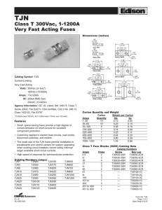 TJN Class T 300Vac, 1-1200A Very Fast Acting Fuses