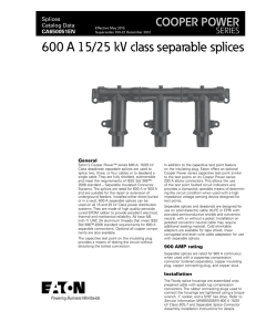600 A 15/25 kV class separable splices COOPER POWER SERIES Splices