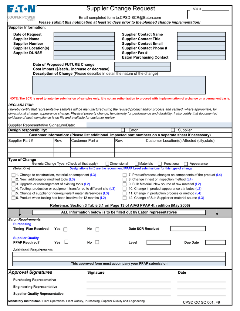 Supplier Change Request