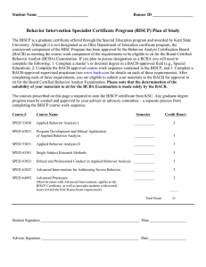 Behavior Intervention Specialist Certificate Program (BISCP) Plan of Study