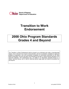 Transition to Work Endorsement 2008 Ohio Program Standards Grades 4 and Beyond