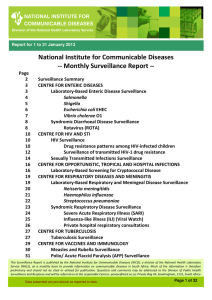 National Institute for Communicable Diseases -- Monthly Surveillance Report --