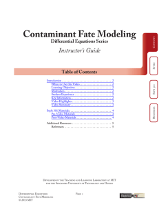Contaminant Fate Modeling Instructor’s Guide Differential Equations Series Table of Contents