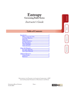 Entropy Instructor’s Guide Governing Rules Series Table of Contents