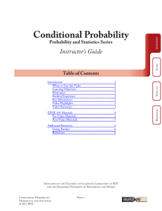 Conditional Probability Instructor’s Guide Probability and Statistics Series Table of Contents