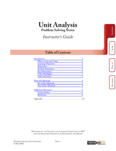 Unit Analysis Instructor’s Guide Problem Solving Series Table of Contents