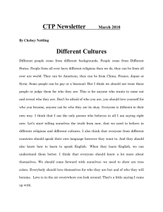 CTP Newsletter  Different Cultures By Chelsey Nettling