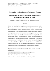 Integrating Modern Business Values and Cloning  of Somatic Cell Nuclear Transfer