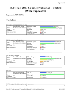 16.01 Fall 2003 Course Evaluation - Unified (With Duplicates) The Subject