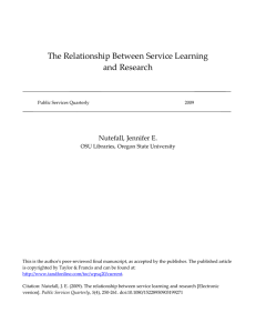 The Relationship Between Service Learning and Research Nutefall, Jennifer E.