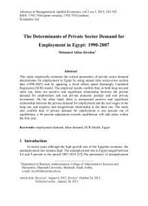 The Determinants of Private Sector Demand for Employment in Egypt: 1990-2007