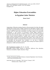 Higher Education Externalities in Egyptian Labor Markets Abstract