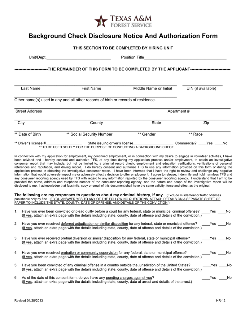 Background Check Disclosure Notice And Authorization Form