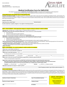 Medical Certification Form for EMPLOYEE Texas A&amp;M AgriLife