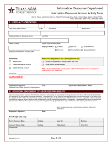 Information Resources Department Information Resources Account Activity Form